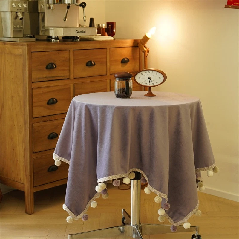 1X Samt Tischdecke mit Fransen Spitzenrand Kaffee Tischtuch Schrank Tischdecke - Bild 4 von 4