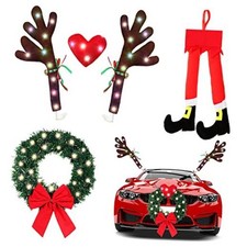 Reindeer Car Antlers Kits With Led Lights - Santa Claus Elf Legs - Christmas