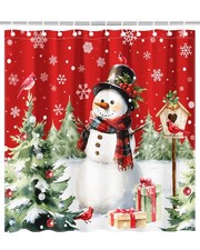 Lindameler Christmas Snowman Shower Curtain Winter Pine Forest Shower Curtain.