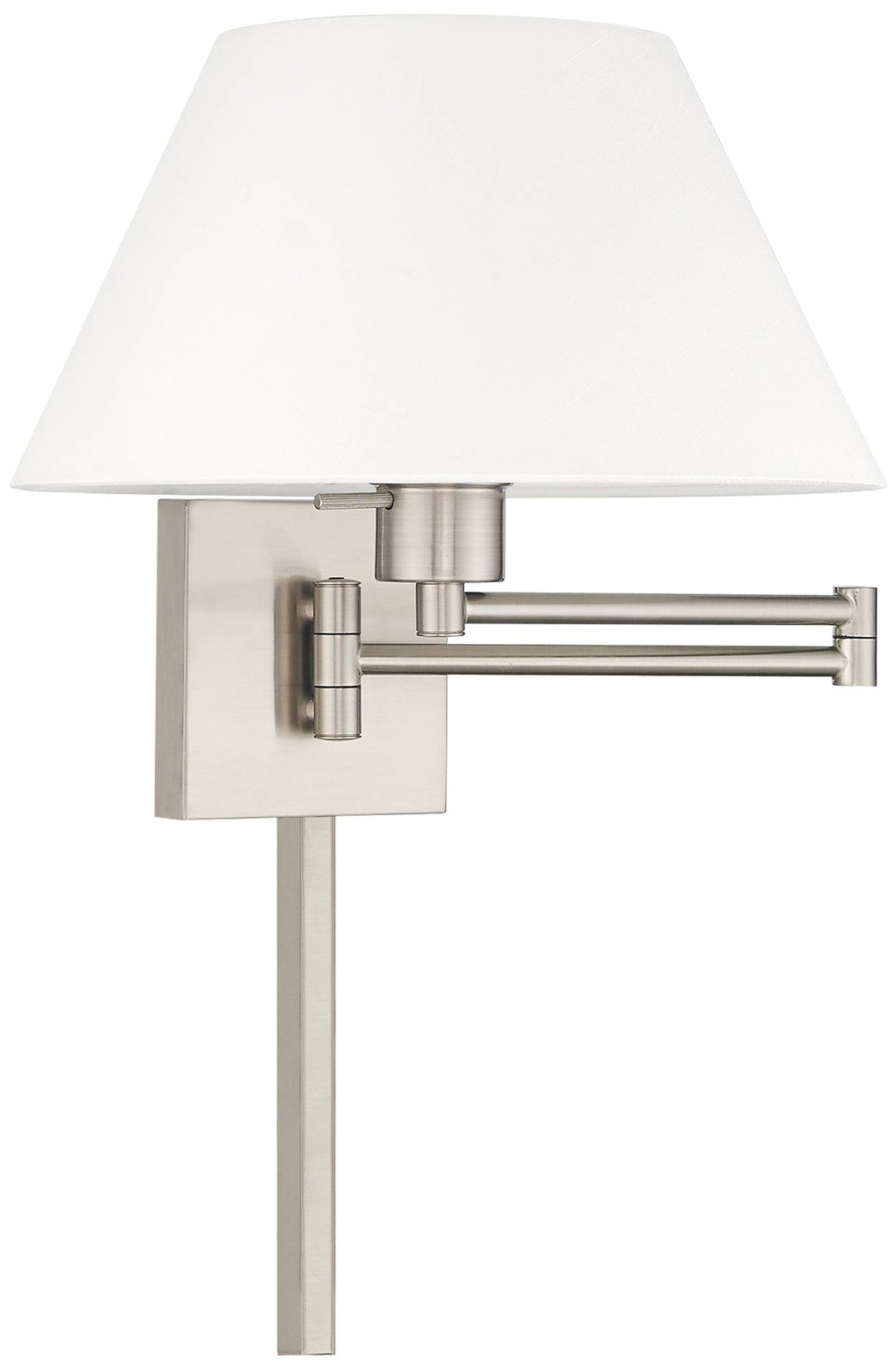 Brushed Nickel Swing Arm Wall Lamp w/ Off-White Empire Shade thumbnail 2
