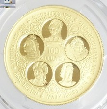 Cayman Islands $100 Gold Coin 1975 The Six Sovereign Queens of England Unused