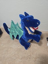 FAO Schwarz Fantasy Theseus the Dragon Plush Blue Shiny Green Wings 13"