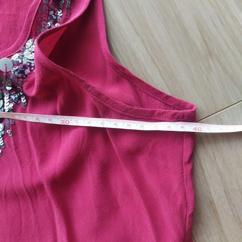 EVA KAYAN Jedwabnoróżowa Bluzka Camisole Bez rękawów Etui Srebrny Cekin - Zdjęcie 5 z 6