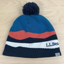 L.L. Bean Winter Beanie Pom Hat Blue Multicolor Logo OSFA