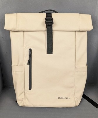 NICE Stubble & Co Roll Top Backpack Cream Laptop Bag Zipper 20L Travel Daypack