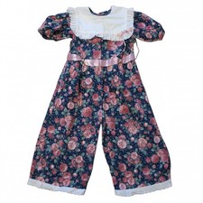 Vintage Cottagecore One-Piece Floral Cotton Romper 4T Short Sleeve Collar Bow