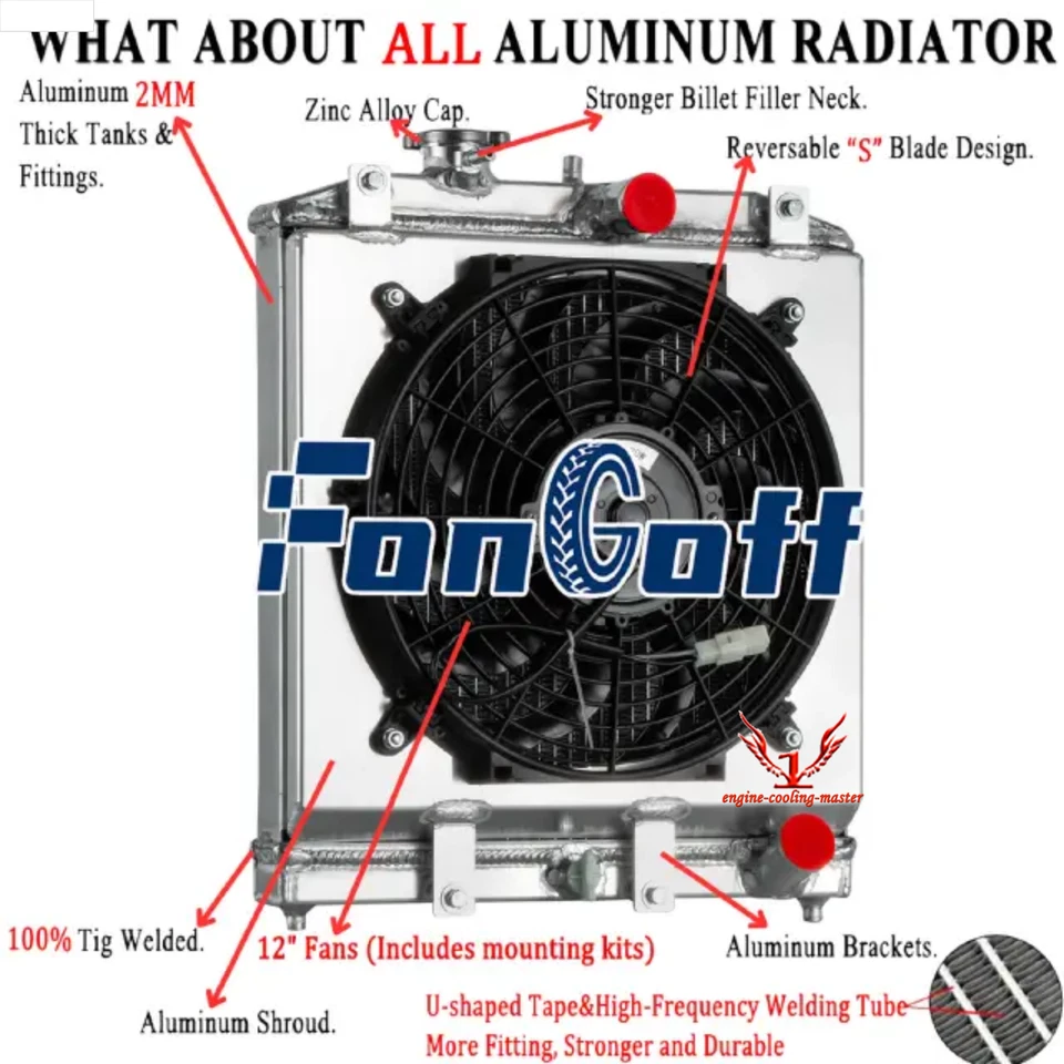 Radiador de 2 fileiras para 92-00 Honda CIVIC EJ EK DEL SOL EG INTEGRA DB DC COM VENTILADOR DE COBERTURA - Imagem 2 de 4