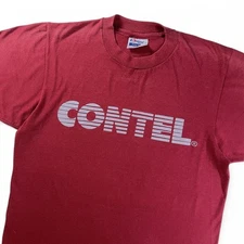 Vtg 80s Contel Defunct Telecom Company Shirt Maroon Tech Brand Single Stitch USA
