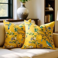 Mustard Yellow Floral Pillow Covers 18x18 Set of 2, Velvet Wild Flower Plant ...