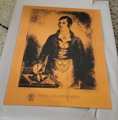 Robert Burns Freemason Copper Plate Engraving Deputy Master Masonic Lodge Art 