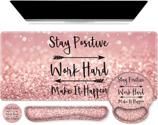 Large Pink Desk Mat Set 4 in 1 XXL Mouse Pad with Wrist Rests Coaster