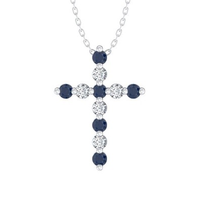 Natürlicher Saphir & im Labor gezüchteter Diamant Sterlingsilber Anhänger 18'' Silberkette