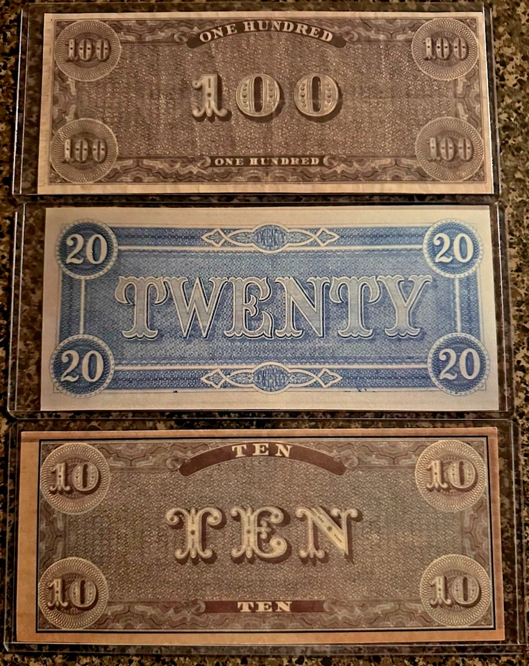 Lot of 3 Confederate States of America Bills $100, $20 & $10 - Image 2 of 2