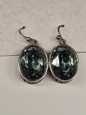 Vintage Barse 925 THA Sterling Silver Oval Facet Green Quartz Drop Earrings .75''