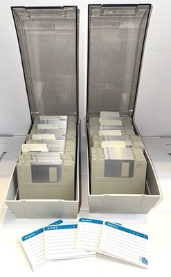 Sony IBM Formatted 3.5  Computer Disk Diskette lot of 85 & 2 Media Mate Boxes