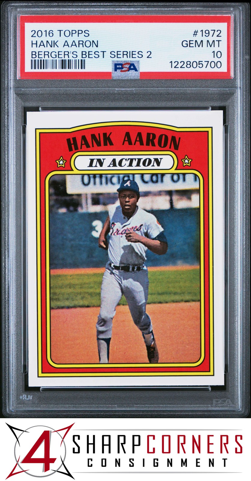 2016 TOPPS BERGER'S BEST SERIES 2 #1972 HANK AARON HOF PSA 10