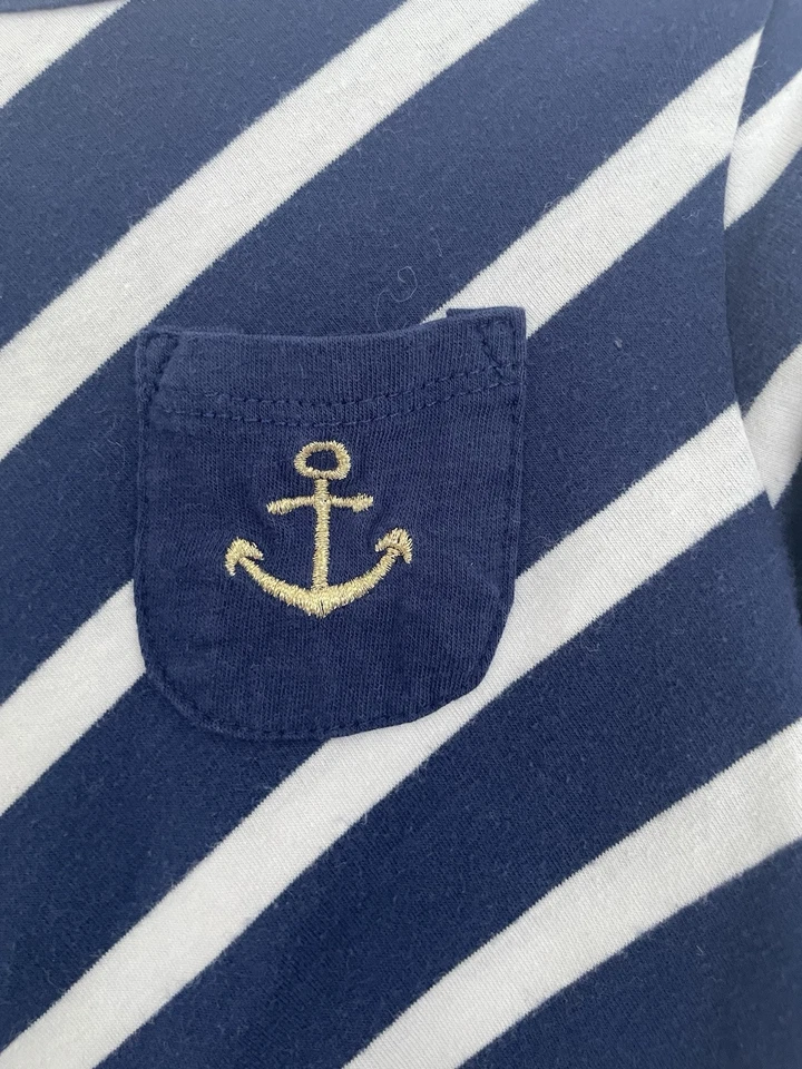 Poof Girl Kids Gold Embroidered Anchor Striped Boatneck 3/4 Sleeve Shirt Navy 6X - Image 3 of 4