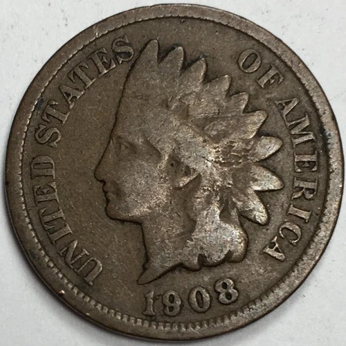 1908 United States Indian Head Cent Penny - Good (G) KM#90a - IH08G