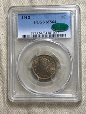 1912 Liberty Head Nickel PCGS MS64 CAC Approved Lovely Toning Gorgeous Example