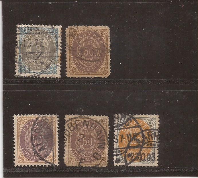 DENMARK-1870s- 5 used stamps, bit better