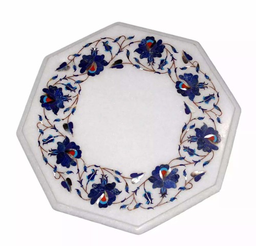 plaque decorative marbre octogonale nacre cornaline lapis lazuli dessous plat 2