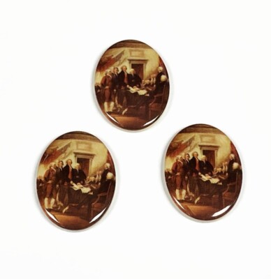 3 Vintage Declaration of Independence Signing 40x30mm. Oval Acrylic Cameos L536