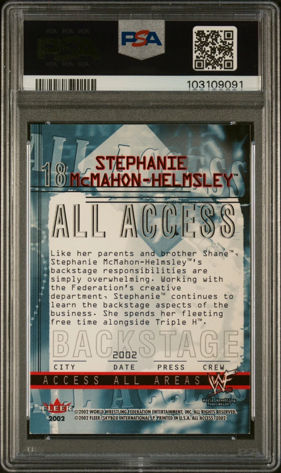 Stephanie McMahon 2002 Fleer WWF All Access PSA NM-MT 8 POP 2, 4 Higher - Image 2 of 2