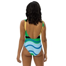 Bikini Vita Alta Donna Taglie Forti - Costume Intero Floreale Verde Con Volant E Reggiseno Incrociato - Foto 4