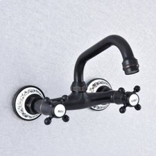 Oil Rubbed Bronze Bathroom Basin Sink Faucet Dual Handles Mixer Tap Wall Mounted