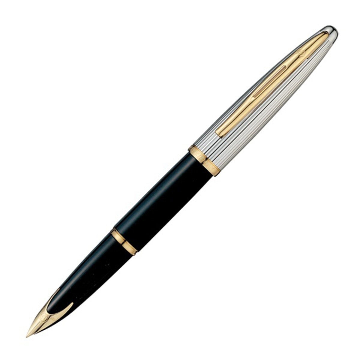 WATERMAN PARIS カレン デラックス ブラック＆シルバーGT WATERMAN Karen Deluxe Fountain Pen Black & Silver GT Nib 18k