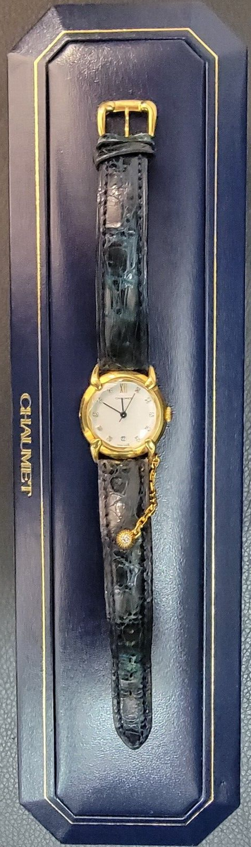 Unisex Chaumet Elysees Paris 18K Yellow Gold Quartz Diamonds