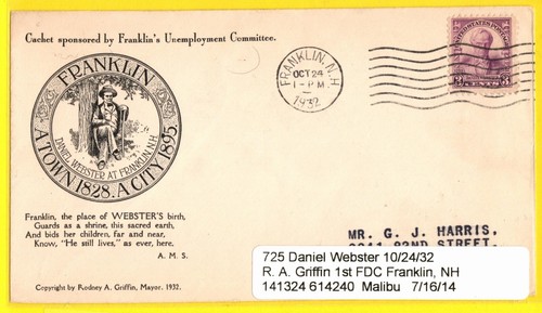 725 FDC, 1st R. A. GRIFFIN CACHET, TYPED ADDRESS, Bottom is cut open. - Picture 2 of 5