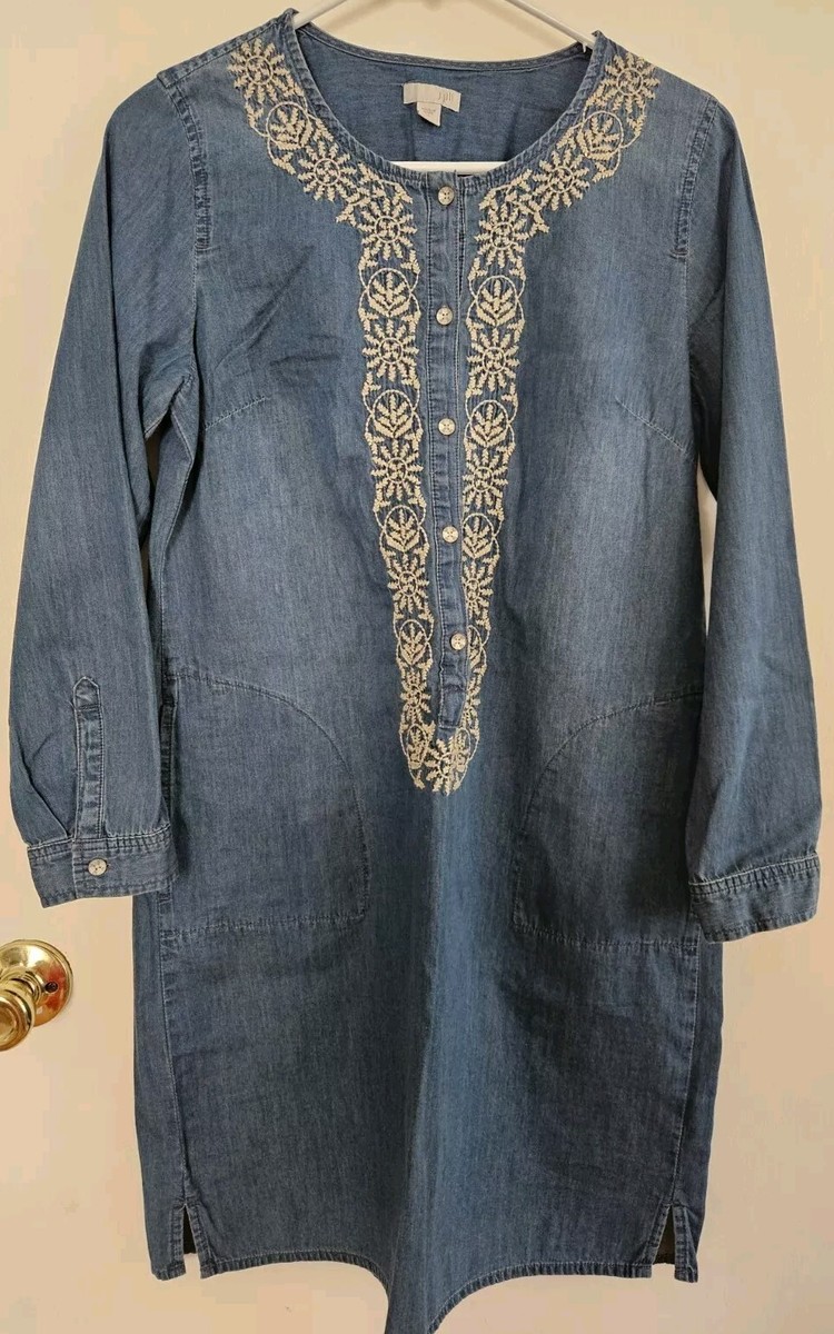 J.Jill Womens Dress Size Small Blue Boho Hippie Embroidered Denim Jeans