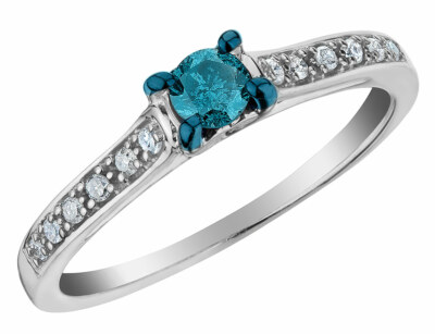 Sterling Silver Blue & White Diamond Ring 1/3 Carat (ctw)