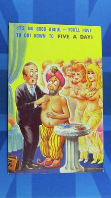 Risque Bamforth Comic Postkarte 1968 Brüste Harem Konkubinen Arzt SCHNITT AUF 5 PRO TAG