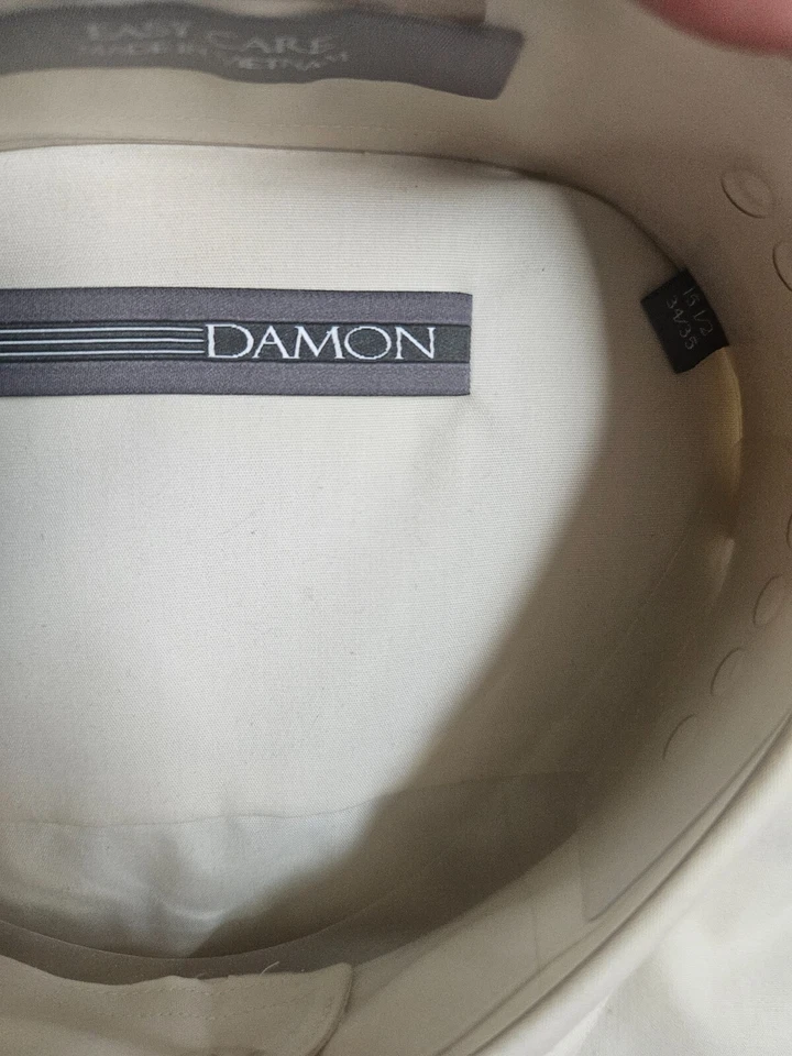 TALLA 15 1/2 34/35 DAMON Hombre Beige Manga Larga Camisa de Vestir Lote #78 Foto 2 de 3