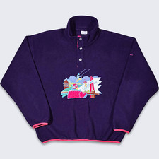 Sergio Tacchini Vintage 90s Ski Fleece Sweatshirt - Embroidered Purple Thick