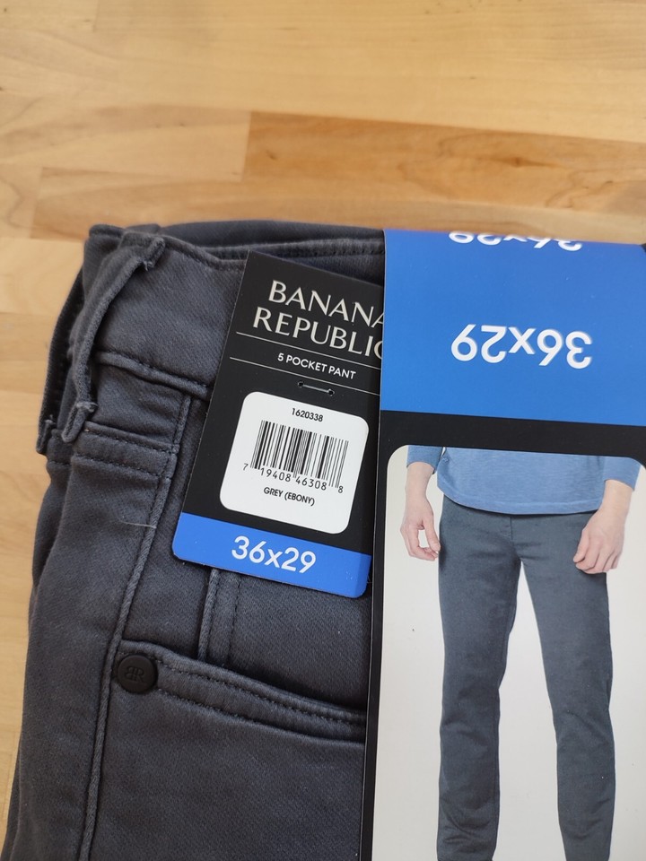 Banana Republic Men’s 5 Pocket Pant Stretch Slim Straight Gray 36Wx29L