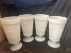 4 Vintage Indiana Colony Harvest Grape White Milk Glass Goblet / Chalice 1960s
