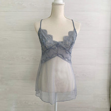 Victoria  s Secret - Blue-gray mesh  lace sheer cami babydoll top, M