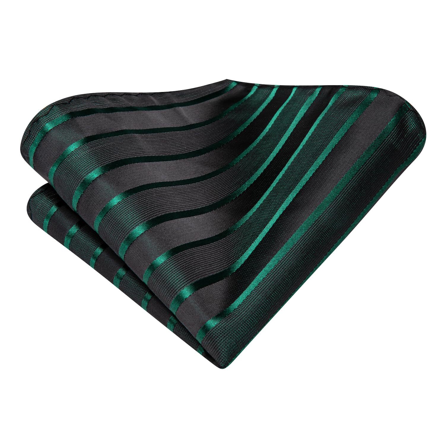 Black and Green Ties for Men 70'' Extra Long Silk Striped Men's Ties and Pock...
