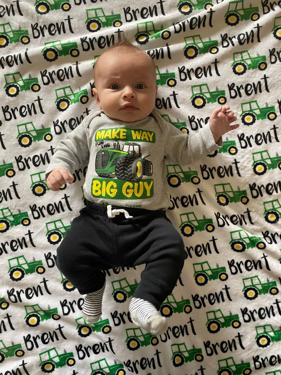 Personalized Any Name Green Tractor Cute Blanket For Kids Baby