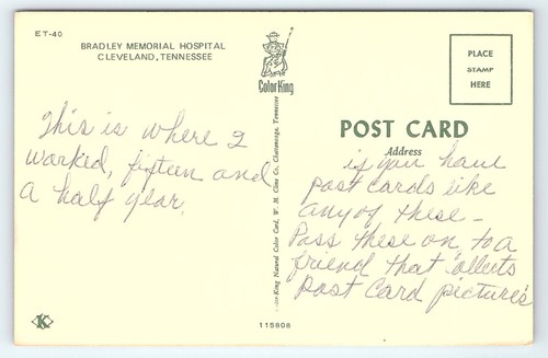 Postcard Bradley Memorial Hospital Cleveland Tennessee - Picture 2 of 2