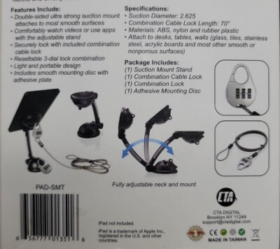 Cta Digital Cellphone/Tablet Suction Stand & Theft-Deterrent Lock