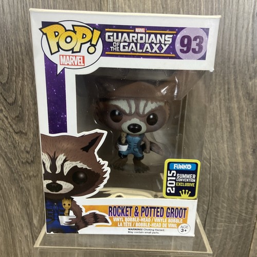 Funko Pop! Vinyle Marvel Fusée Raccoon Avec / Bébé Groot Été Convention