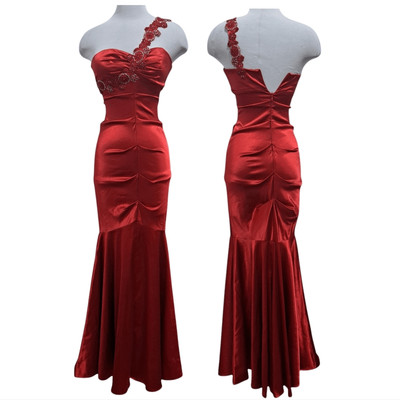 Xscape By Joanna Chen One Shoulder Ruched Embellished Mermaid Gown Ruby Red Sz 2