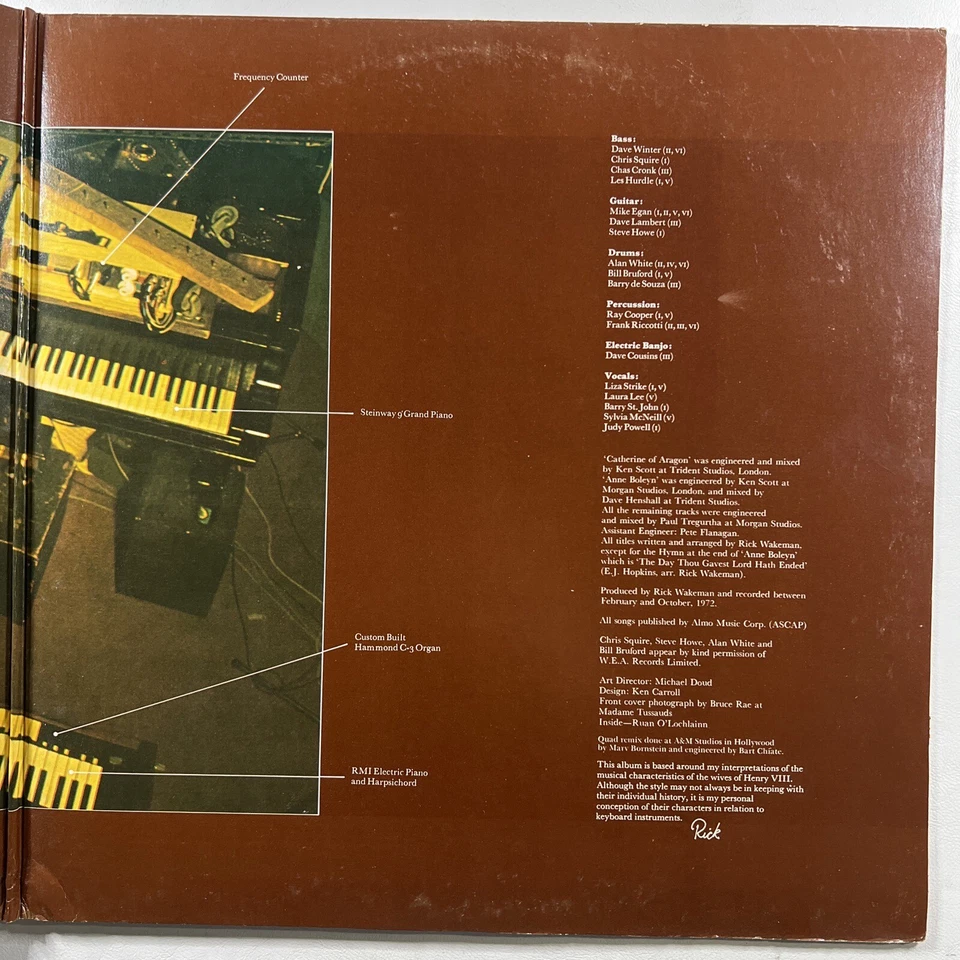 Rick Wakeman “The Six Wives Of Henry VIII” LP/A&M QU-54361 (EX) Quadraphonic - Image 4 of 4