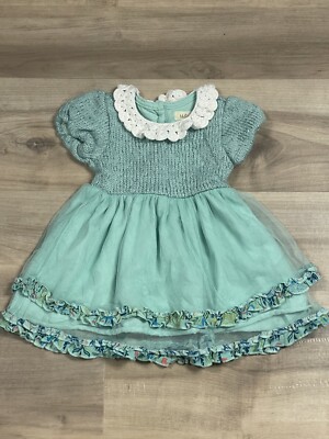 Matilda Jane  Nan  Knit Tutu Sweater Dress 6-12 Mo Mint Green Crochet Baby