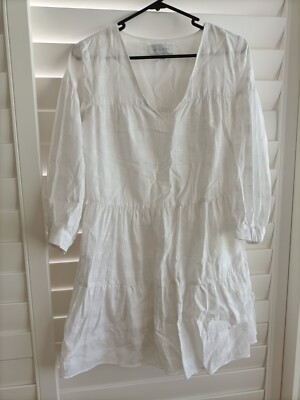 Witchery white tiered cotton linen blend mini dress - size 4 (fits 6) |  eBay Australia