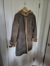 Duck Sport Shearling Sheepskin Long Suede Taupe Coat Fur Lined Women's Medium